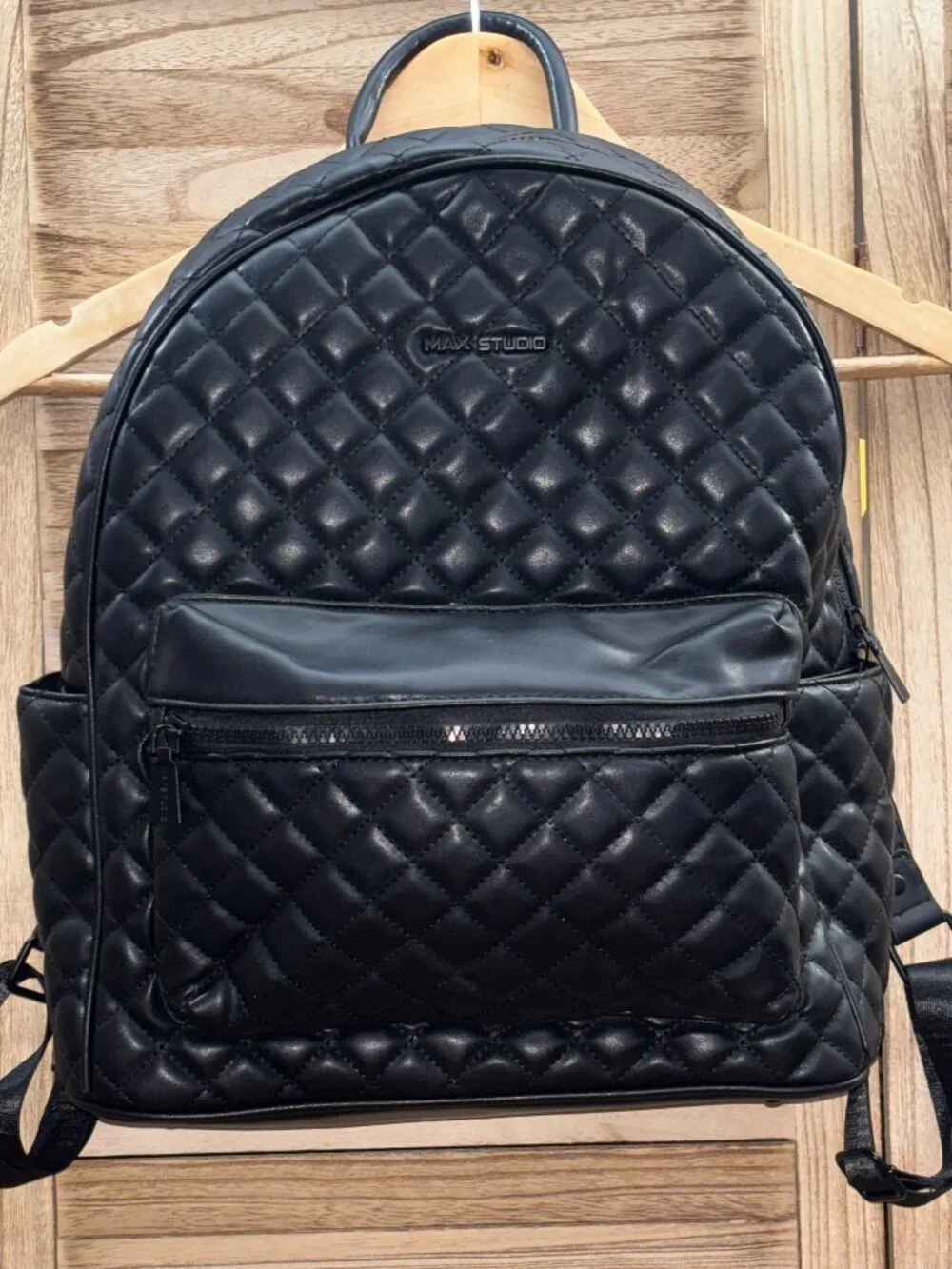 Max Studio Black Quilted Faux Leather Backpack Like New